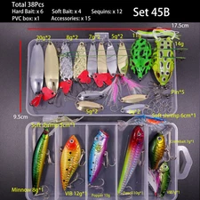 FFLYBG New Mixed Fishing Lure Set Soft and Hard Bait Kit Minnow Metal Jig Spoon