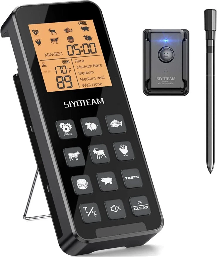 SIYOTEAM Meat Thermometer Digital Wireless Smart Cooking Grilling Smoking BBQ