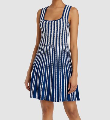 $496 Milly Women's Blue Gradient Knit Sleeveless Mini Fit & Flare Dress Size M