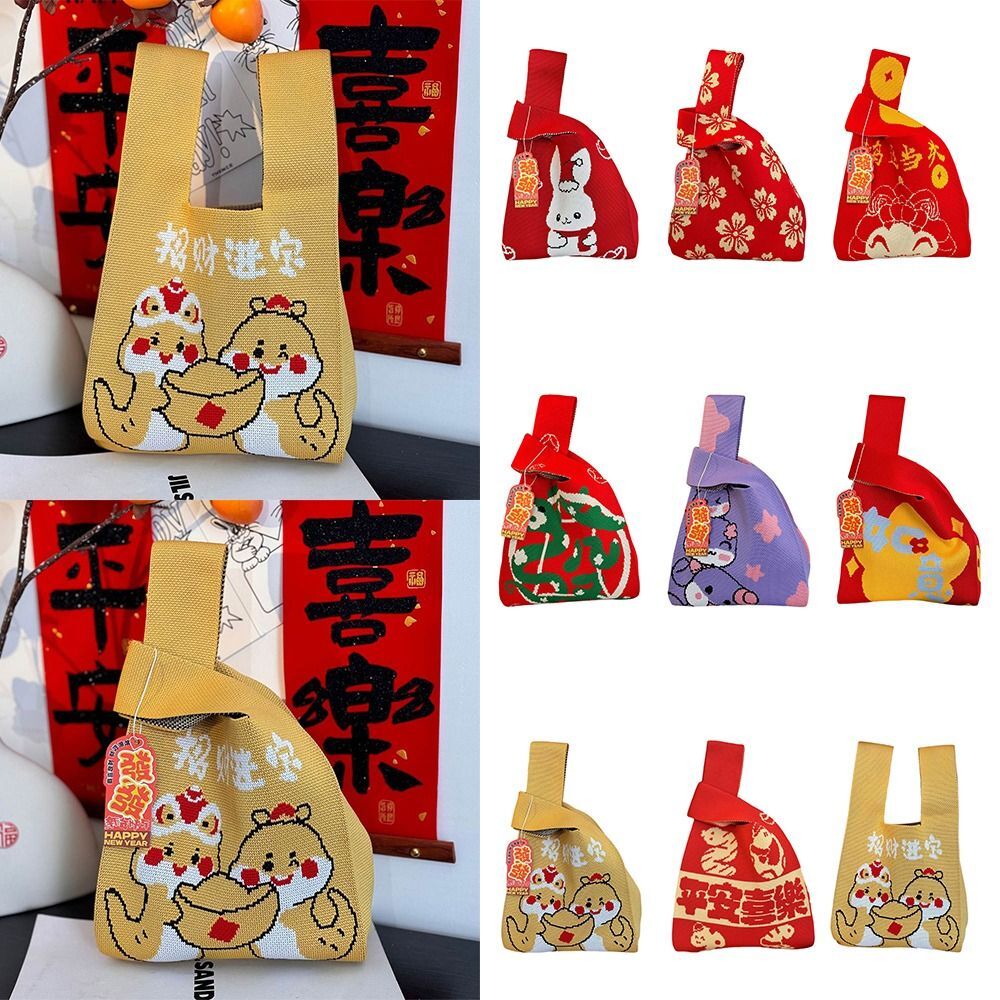 Delicate Red Handbag Knot Tote Bag Mini Wrist-bag Female