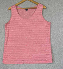 Rafaella Tank Top Women's Size Large Pink Sequins Ruffles Light Weight