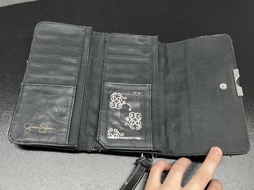 Jessica Simpson Wristlet Wallet Black/Grey Zip And Button Closure - Picture 5 of 6