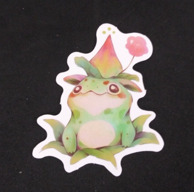 Frog Wearing Floral Hat Adorable Frog Sticker x 2