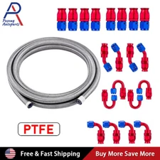6AN 8AN 10AN 12AN Silver Nylon E85 PTFE Fuel Line 10-20FT 10 Fittings Hose Kit