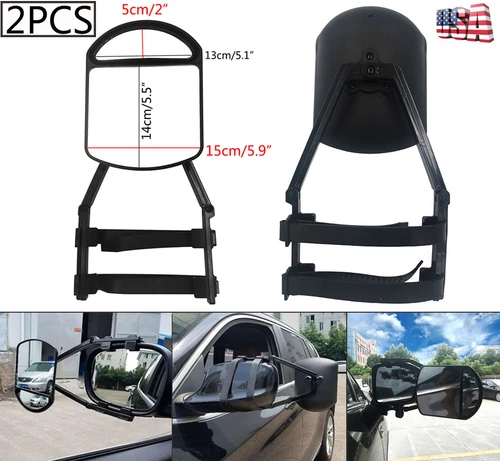 2x Universal Clip-On Trailer Towing Mirror Adjustable Extendable Rearview Mirror