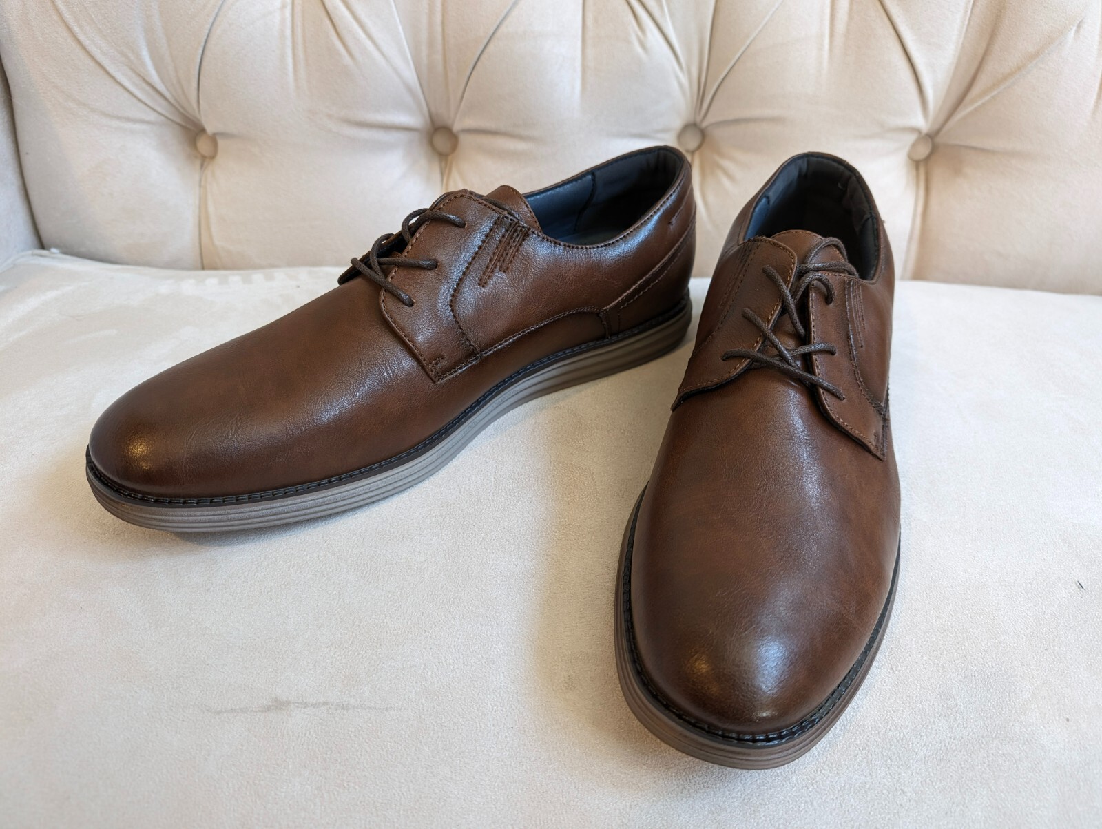 SAOLA NUOVO! Scarpe eleganti da uomo KNBR casual marrone Oxford in pelle suola in gomma US 12 EU 46
