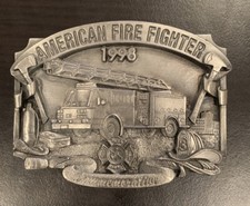 Vintage 1998 Siskiyou Buckle Co. American Firefighter Pewter Commemorative Belt