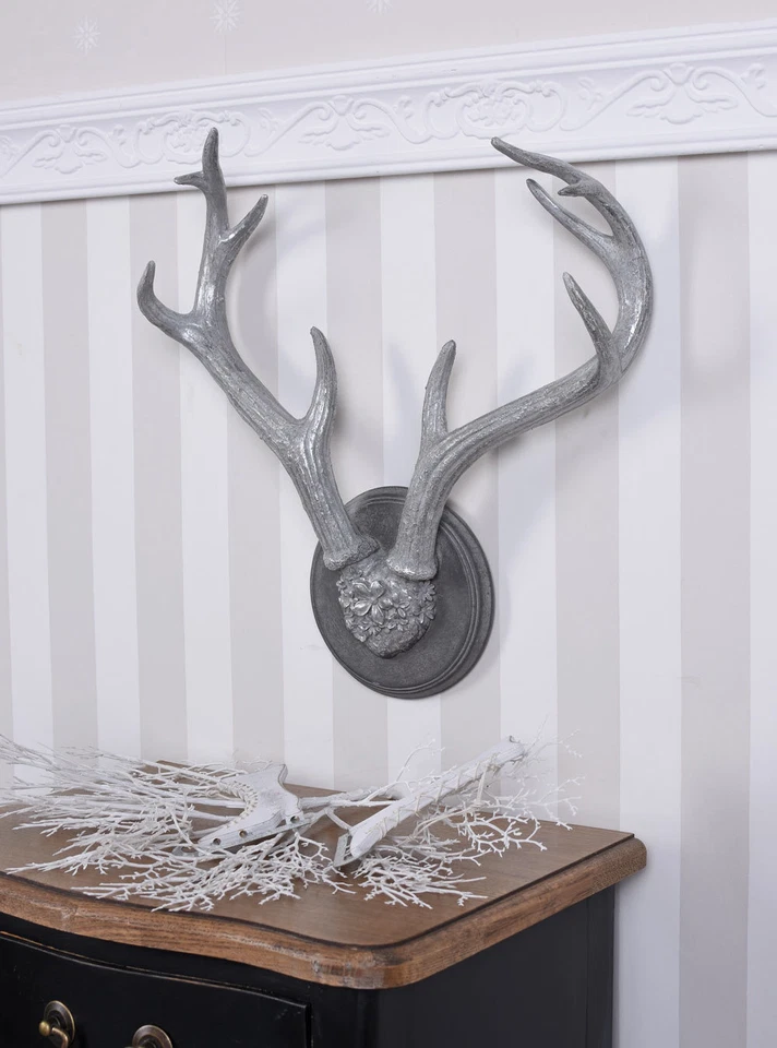 Wanddeko Geweih Silber Hirschgeweih Chalet Wandfigur Wandskulptur Jagdtrophäe - Bild 2 von 4