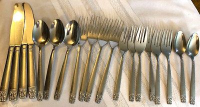 Wm A Rogers Oneida Ltd Stainless Aztec-Encore 18 Pieces Knives Forks Spoons