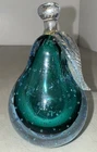 MURANO Sommerso Barbini Gold Fleck Leaf Pear Glow Art Glass MCM RARE Blue Green