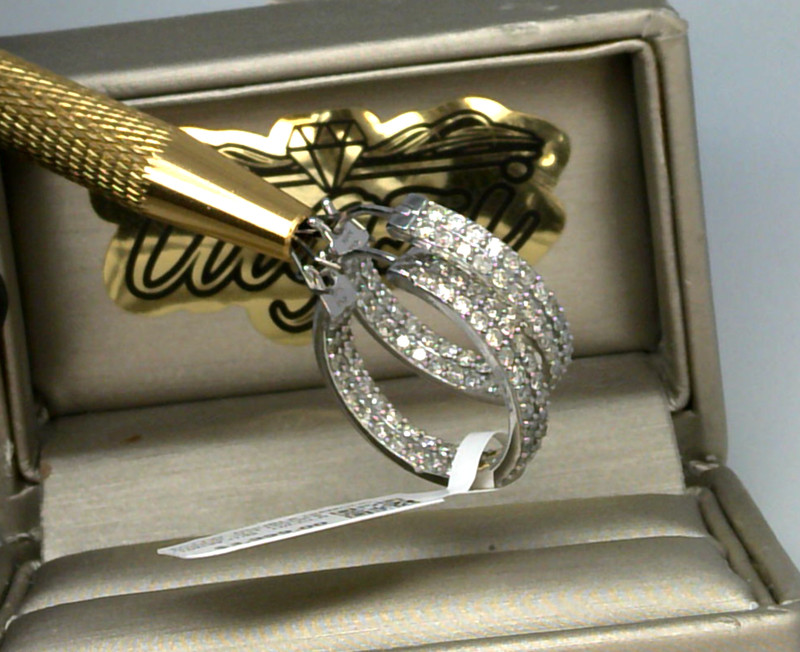 $3999-2CTTW💥 NATURAL Diamond INSIDEOUT HOOP EARRINGS💥SOLID WHITE GOLD💥7.6GR