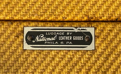 Yellow Tweed Vintage Leather Suitcase Canvas Luggage Set 26x15x9