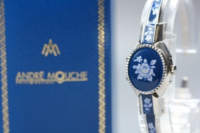 [Near MINT] Andre Mouche Swiss Qz Floral Enamel Cover Bangle Women's Watch JAPAN