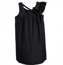 Voom by Joy Han Black Silk Mini Dress Ruffle Shoulder Little Black Dress sz Med