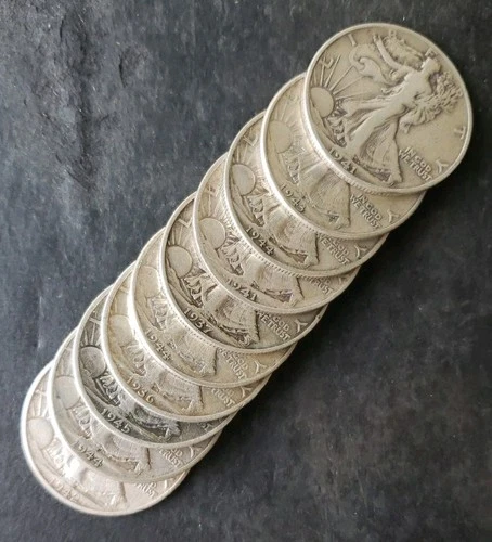 Lot of 10 50c Walking Liberty Silver Half Dollars