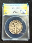 1920 S WALKING LIBERTY HALF DOLLAR ANACS VF 20 448