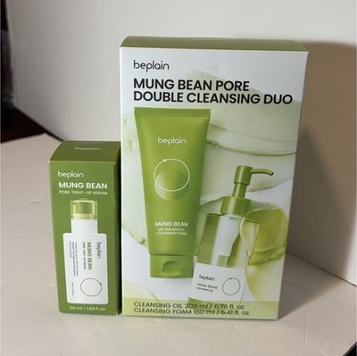 beplain Mung Bean Pore Tightening Double Cleanse Set Oil Foam Serum 3pc