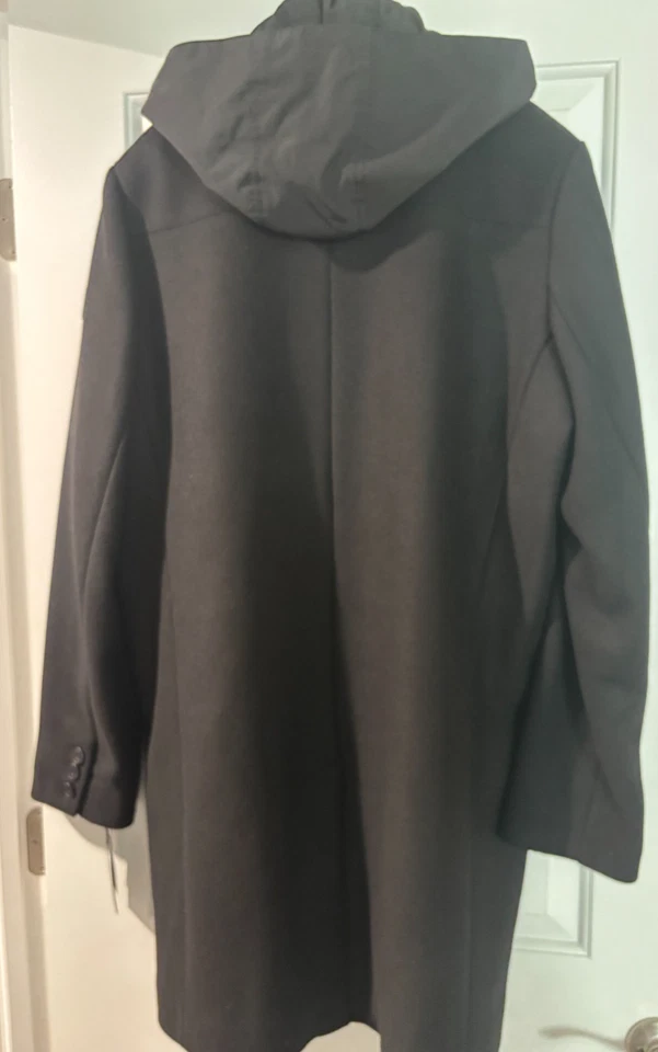 Abrigo de Caminante KENNETH COLE NY Para Hombre Lana Mixta Medios con Capucha Negro Grande Nuevo con Etiquetas Foto 4 de 4