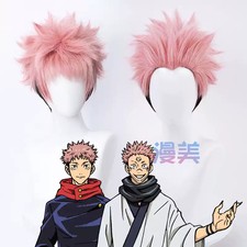 Jujutsu Kaisen Itadori Yuji Cosplay Wig Pink Black Men Short Hairpiece Wig Anime
