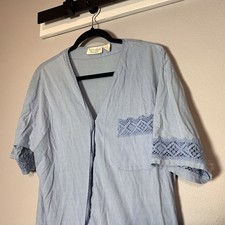Vintage Victoria  s Secret Gold Label Button Up Nightgown Sleep Shirt Blue Small