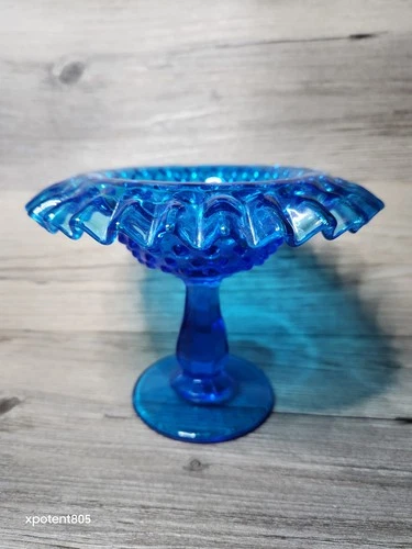 Vtg Fenton Colonial Blue Hobnail Pedestal 3 piece Fairy Lamp Base Only Rare Mint