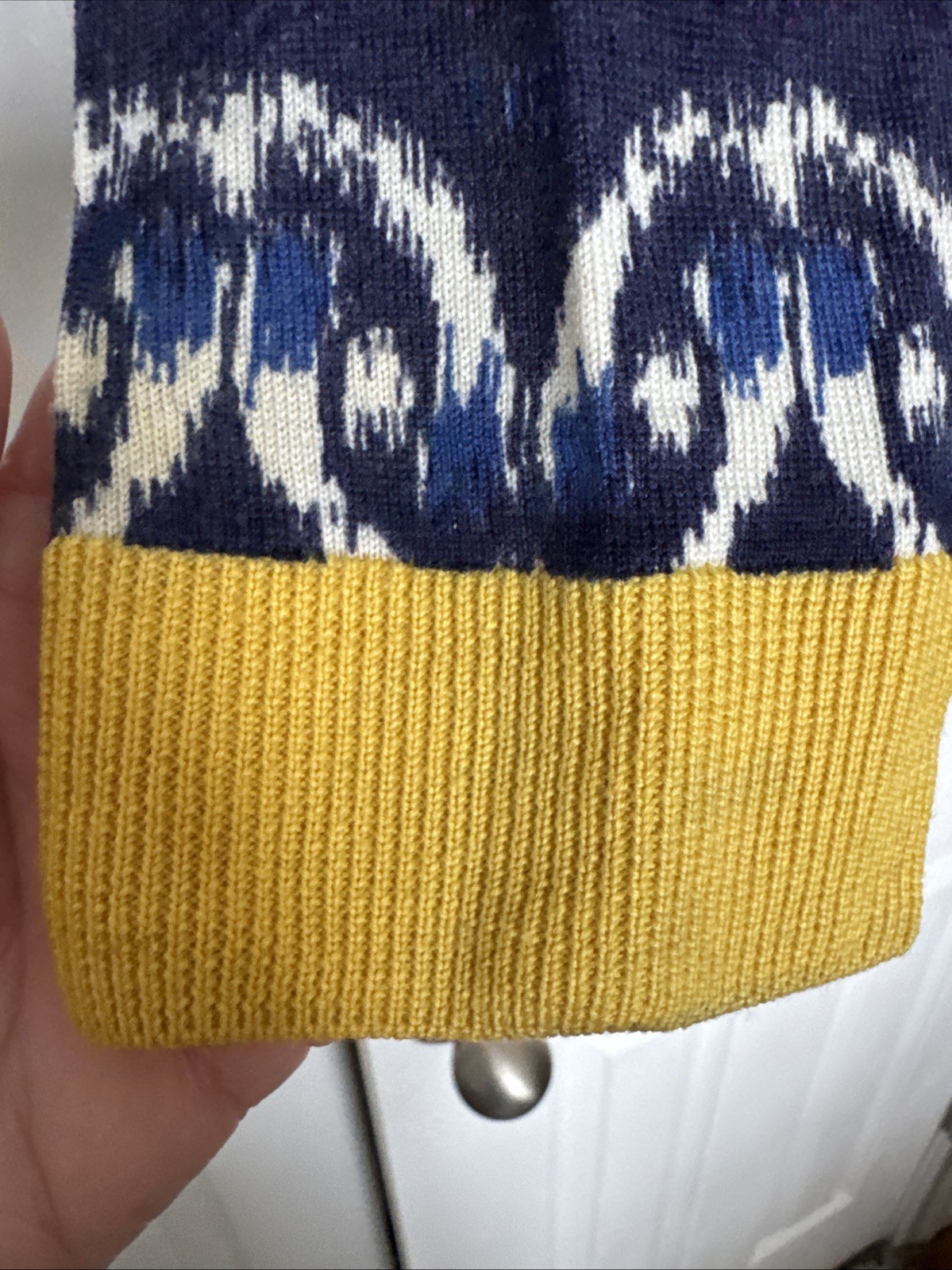 Tory Burch Merino Wool Blue Yellow Paisley Cardigan Women's XL Gold Buttons thumbnail 6