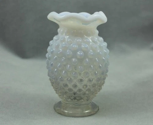 Vintage Fenton Art Glass French Opalescent Hobnail Flared Mouth 3.5" Mini-Vase