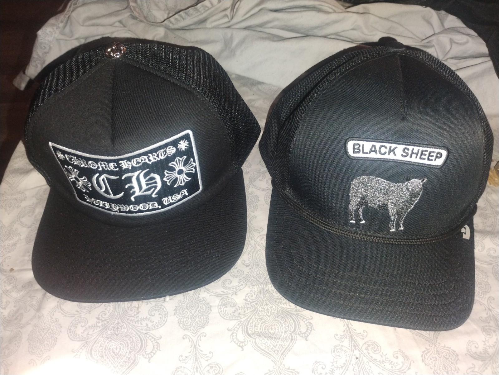 Chrome Hearts & Black Sheep Trucker Hat Adjustable Mesh Back Black Lot of 2