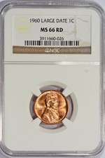 1960-P LARGE DATE LINCOLN MEMORIAL PENNY / BLAZING RED GREAT LUSTER / NGC MS66RD