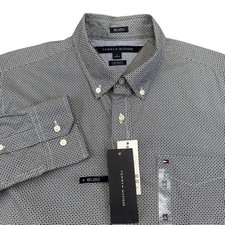 Tommy Hilfiger Shirt Mens Medium Blue Geometric Custom Fit Cotton Button Down