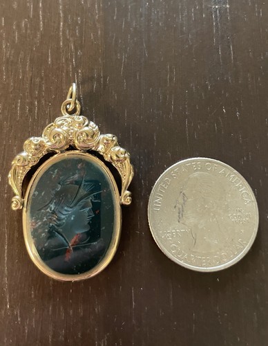 10K Gold and Gold-Filled GLOWING Goddess Athena Bloodstone Intaglio Amulet! - 第 2/5 張圖片