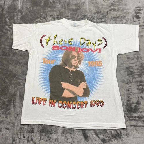 90s Bon Jovi These Days Tour Parking Lot Boot XL Wh 1990s vintage concert t-shirt, vintage, size XL, single stitch, B+ condition