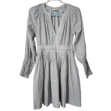 Ulla Johnson Rory Dress Mini Grey Striped Lurex Smocked Long Sleeve Womens 2 EUC