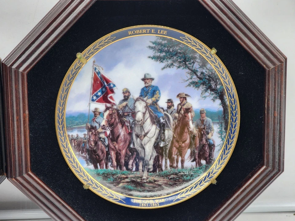 Nathen B. Forrest and Robert E. Lee Bradford Exchange Plates, Wood Framed, 12” D - Image 3 of 4