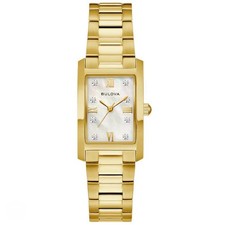 Bulova 97P181 Ladies MOP Diamond Dial Gold Stainless Classic Tank Watch $495