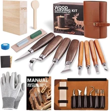 Wood Carving Kit Whittling Kit: Deluxe Tools Set with Leather... 