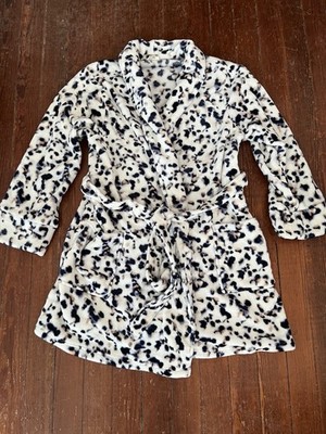 Soma Bathrobe Super Plush Fleece Blue White Leopard Animal Print Cozy Comfy XXL