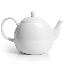 Porcelain Teapot 40 Ounce Tea Pot Large 5 Cups White Ceramic Kitchen Kettle