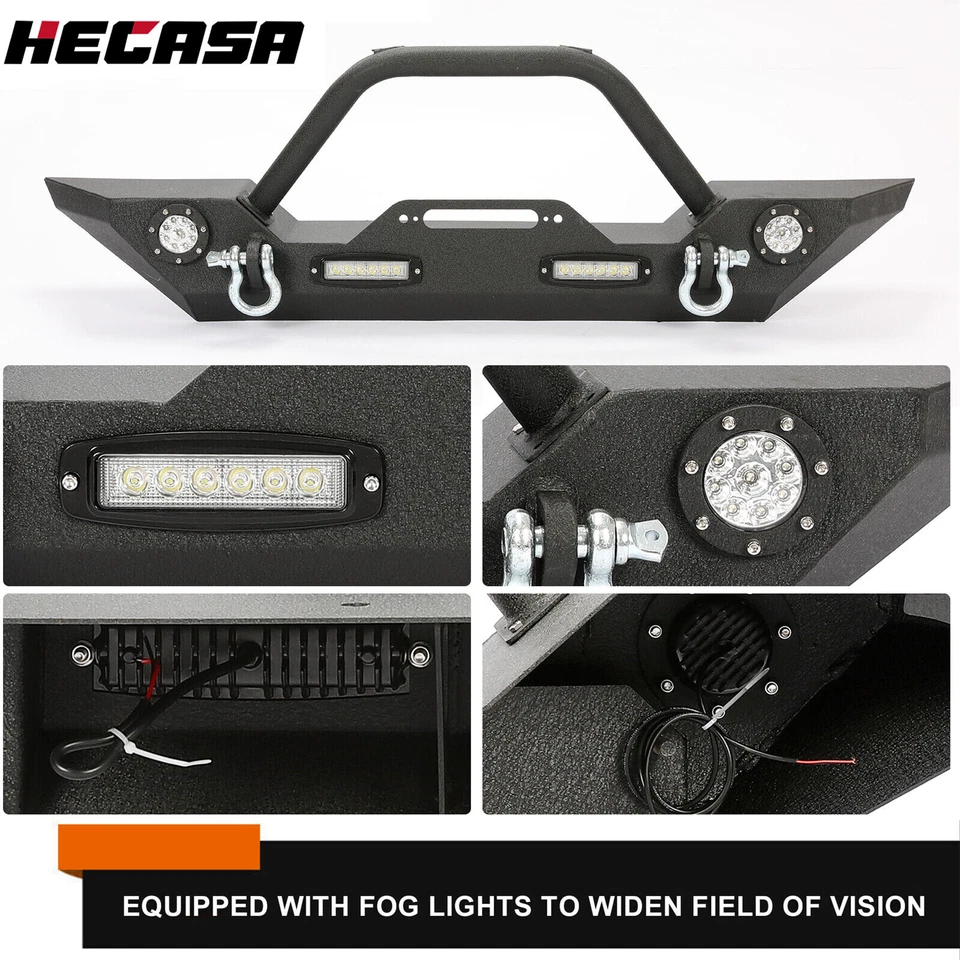 Front Bumper w/LED Lights for Jeep Wrangler JK JL 07-24 2018 Gladiator JT 20-24 - Image 4 of 4