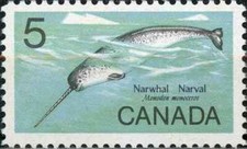Timbre Faune marine Cétacés Narval Canada 401 ** (40107P)