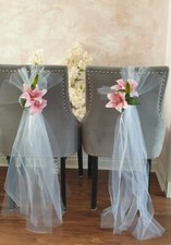 10 X Wedding pink lily Church Red Pew Ends Tulle Bows Chair ribbon Decoration 