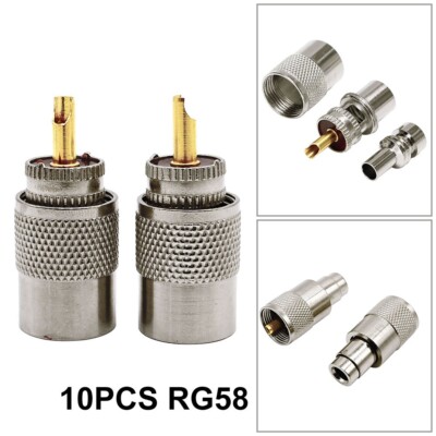 10 x PL 259 UHF-Stecker für 5 mm Kabel RG58 Antennen Verbinder Kupplung Adapter