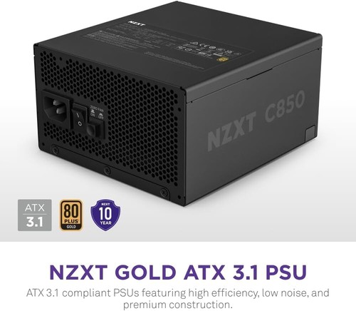 NZXT C850 Gold ATX 3.1 Fully Modular Low Noise PC PSU 850 Watts 80 Plus Gold - Afbeelding 2 van 9