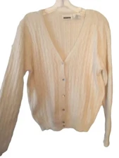 Erika Angora Lambswool Nylon Vintage Cable Knit Cardigan Sweater Ivory MEDIUM 