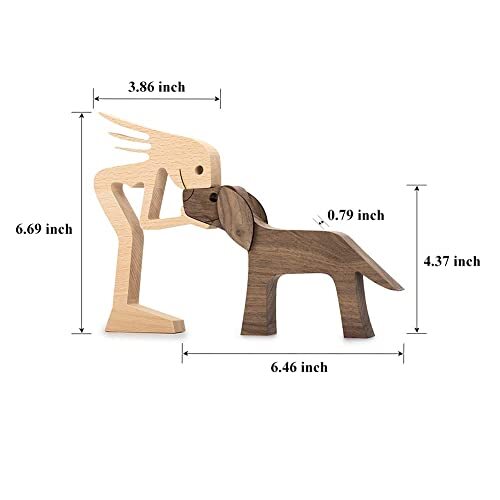 Wooden Sculptures Handmade Accents Craft Figurine for Home Decor Dog