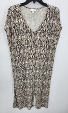 J Jill Dress Womens Large Brown Geometric Print Pockets Front Slit Knit Midi