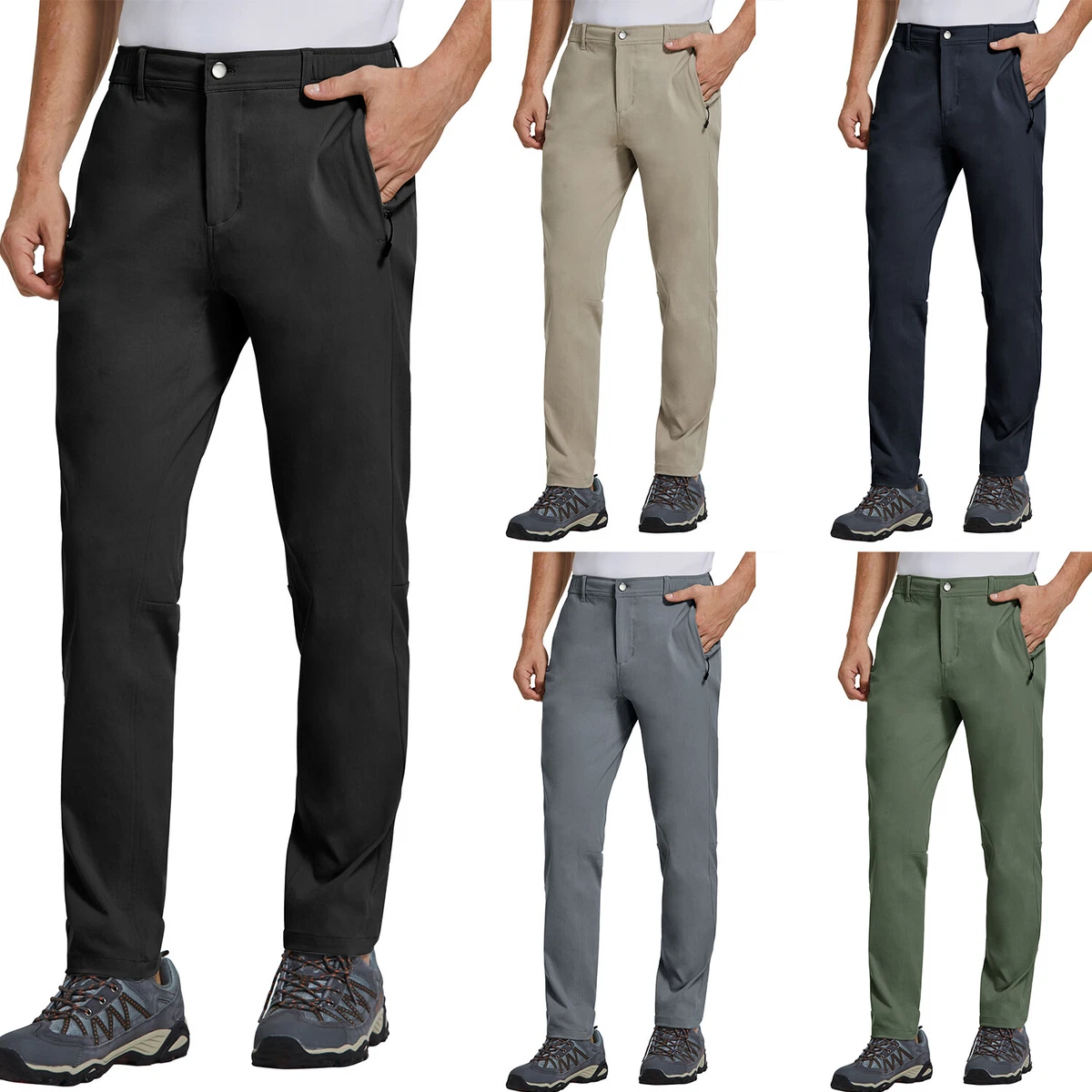 Men's Stretch Chino Pants Slim Fit Tapered Pockets Unifirm Dress Work Trousers