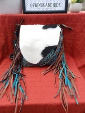 NWT Myra Cobal Blue Concealed Carry Leather & Hide Embossed Fringe Western spot