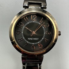 Nine West Watch Women Black Gold Tone Round Dial 36MM New Battery 6.75"