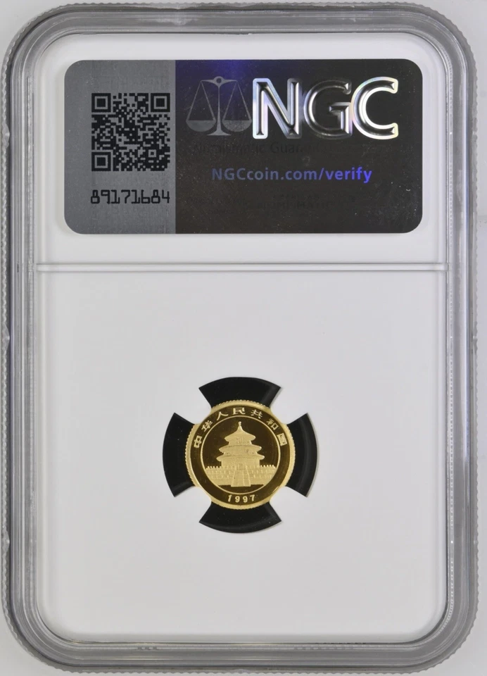 1997 5 Yuan China 1/20 Gold Panda Coin • MS69 TOP POP 2 • Large Date Frosted 沈 - Image 3 of 4